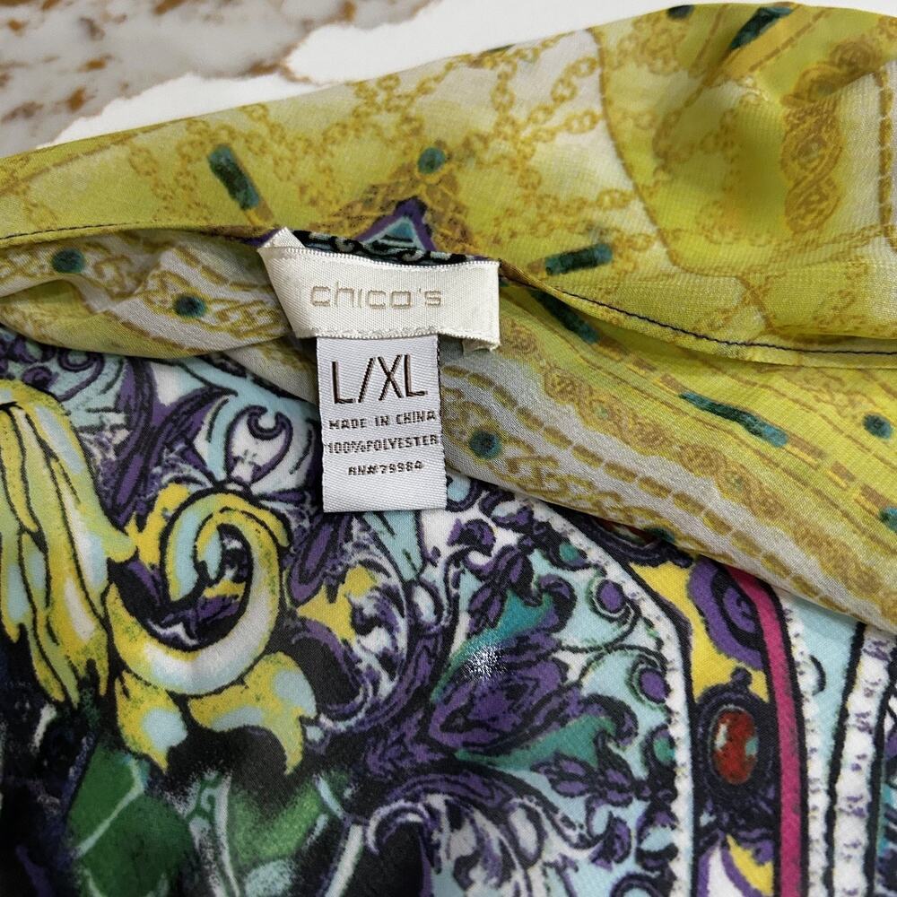 Chico's Kimono Duster Womens L XL Multicolor Paisley Open Front Boho Lagenlook - Picture 7 of 8
